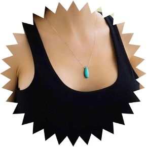 Vintage Turquoise Pendant Necklace Gold Vertical Turquoise Choker Necklace Long Blue Stone Necklace Native American Turquoise Necklace Jewelry for Women and Girls