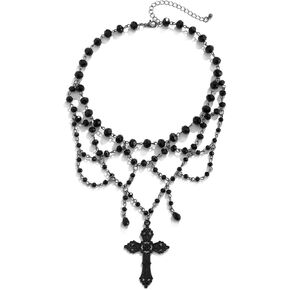Gothic Halloween Cross Pendant Necklace for Women, Goth Black Hollow Lace Cross Choker Y2k Party Prom Holiday Statement Costume Jewelry Gifts