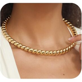 Chunky Gold Snake Chain Choker Necklace for Women Trendy 14K Gold Plated Thick Snake Chain African Collar Exaggerated Necklace Bold Punk Rock Statement Necklace with Adjustable Chain