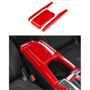 Car Accessories Fit for Honda Civic 10th Gen 2016-2021 ABS （ Red ） Interior Center Armrest Box Cover Trim 3PCS Set