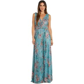 Long Crinkle Pleated Dress W/Ruffle Cascade Side