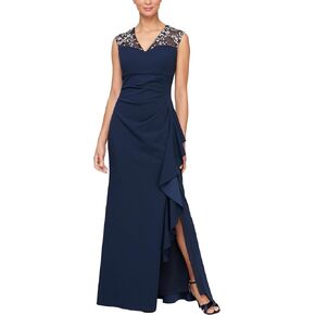 Alex Evenings Women's Long Column Dress with Sweetheart Illusion Neckline