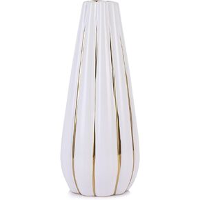 White and Gold Vases for Home Decor, Modern Ceramic Flower Vase, Big White Vase for Centerpieces, Boho Pampas Grass Gold and White Vase for Flowers, Large Gold Vase for Living Room, Centerpieces Decor