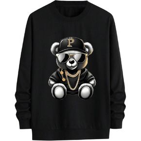 GORGLITTER Men's Bear Graphic Loose Sweatshirt Long Sleeve Crewneck Pullover Tops