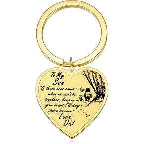 Ralukiia To My Son Necklace Keychain from Mom Dad, Pooh Bear Piglet Jewelry Gifts for Son, Inspirational Heart Pendant Gift for Boys from Mother Father in Kuwait