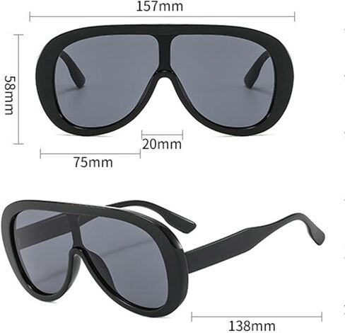 willochra Oversized Pilot Sunglasses Women Fashion Big Frame One Piece Sun Glasses Mask Goggle Trendy Metal Frame Oval Shades in Kuwait