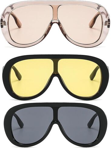 willochra Oversized Pilot Sunglasses Women Fashion Big Frame One Piece Sun Glasses Mask Goggle Trendy Metal Frame Oval Shades in Kuwait