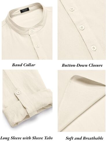COOFANDY Men's 2 Pieces Cotton Linen Set Long Sleeve Henley Shirts Casual Beach Pants With Pockets Summer Yoga Outfits in Saudi Arabia