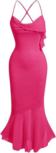SweatyRocks Women's Criss Cross Spaghetti Strap Cami Dress Mesh Sleeveless Party Midi Dresses in Saudi Arabia