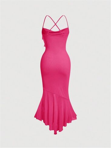 SweatyRocks Women's Criss Cross Spaghetti Strap Cami Dress Mesh Sleeveless Party Midi Dresses in Saudi Arabia