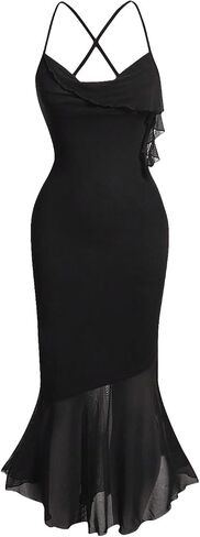 SweatyRocks Women's Criss Cross Spaghetti Strap Cami Dress Mesh Sleeveless Party Midi Dresses in Saudi Arabia