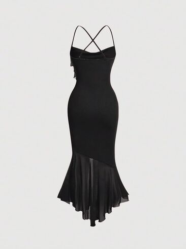 SweatyRocks Women's Criss Cross Spaghetti Strap Cami Dress Mesh Sleeveless Party Midi Dresses in Saudi Arabia