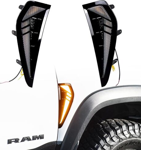 أضواء العلامات الجانبية للحاجز مناسبة لـ Dodge RAM 1500 TRX 2021 2022 2023 2024 ملحقات إشارة الضوء مع LED أبيض DRL - إشارة انعطاف متتابعة كهرمانية in Kuwait