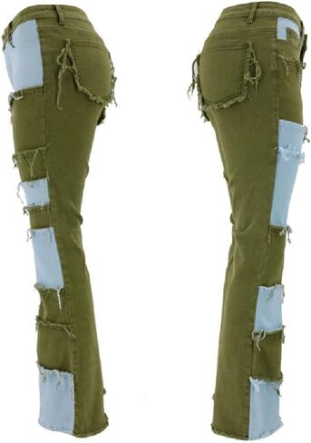 ODIZLI Women's High Waisted Bell Bottom Jeans Ripped Stretch Skinny Flare Jeans Distressed Bootcut Denim Pants Plus Size in Kuwait