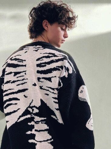 Aelfric Eden Skeleton Sweater Crew Neck Vintage Oversized Long Sleeve Y2k Pullover Skull Halloween Sweater in Saudi Arabia