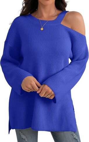 GRECERELLE Womens Cold Shoulder Sweater Loose Fit Pullover Long Sleeves Round Neck Winter Warm Casual Tops in Saudi Arabia