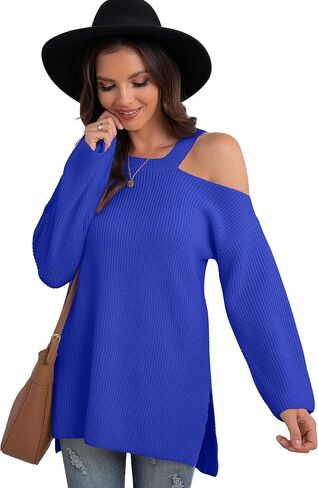 GRECERELLE Womens Cold Shoulder Sweater Loose Fit Pullover Long Sleeves Round Neck Winter Warm Casual Tops in Saudi Arabia