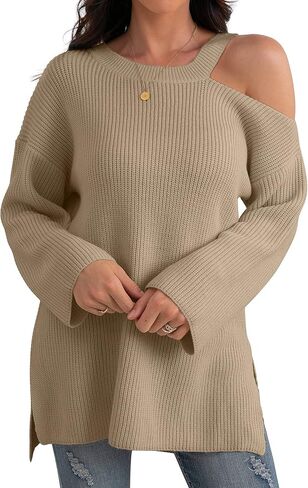 GRECERELLE Womens Cold Shoulder Sweater Loose Fit Pullover Long Sleeves Round Neck Winter Warm Casual Tops in Saudi Arabia