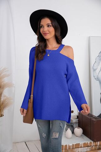 GRECERELLE Womens Cold Shoulder Sweater Loose Fit Pullover Long Sleeves Round Neck Winter Warm Casual Tops in Saudi Arabia