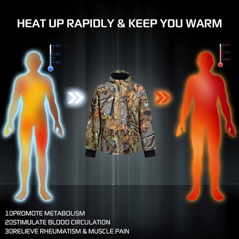 CONQUECO Men's Soft Shell Heated Jacket Waterproof Camo Hunting Hoodie Jacket with Battery Pack in Saudi Arabia