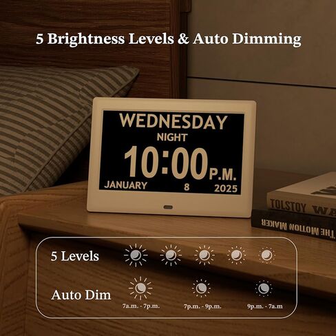 [2025 NEW] Digital Calendar, 7'' Dementia Clock with Date and Time for Elderly, Auto-Dimming, 12 Reminders & 6 Alarms, Button & Remote Control, Auto DST, Digital Clocks for Seniors Large Display in Kuwait