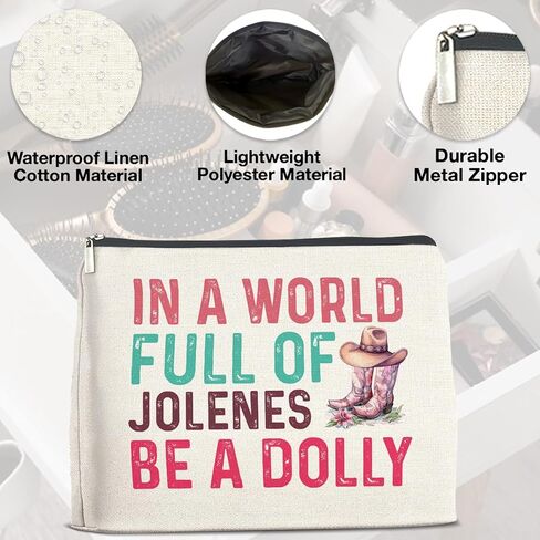 Country Music Lover Gifts Makeup Bag Western Dolly Fans Gifts for Women Sister Friends, in a World Full of Jolenes Be a Dolly Zipper Makeup Pouch in Saudi Arabia