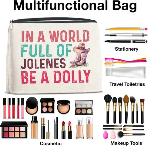 Country Music Lover Gifts Makeup Bag Western Dolly Fans Gifts for Women Sister Friends, in a World Full of Jolenes Be a Dolly Zipper Makeup Pouch in Saudi Arabia