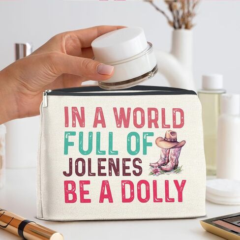 Country Music Lover Gifts Makeup Bag Western Dolly Fans Gifts for Women Sister Friends, in a World Full of Jolenes Be a Dolly Zipper Makeup Pouch in Saudi Arabia