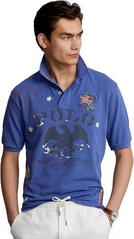 قميص بولو RALPH LAUREN للرجال ذو تصميم كلاسيكي شبكي (علم مطرز، L) in Saudi Arabia