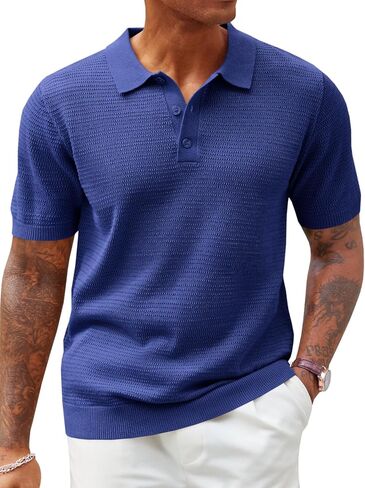 Runcati Mens Knit Polo Shirts Short Sleeve Casual Hollow Out Shirt Texture Classic Golf Polo in Saudi Arabia