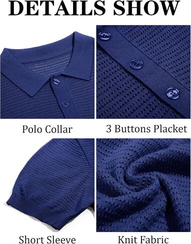 Runcati Mens Knit Polo Shirts Short Sleeve Casual Hollow Out Shirt Texture Classic Golf Polo in Saudi Arabia