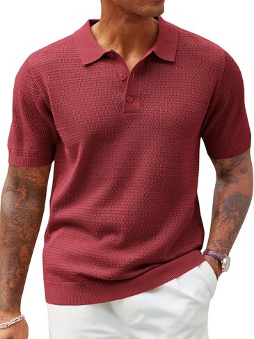Runcati Mens Knit Polo Shirts Short Sleeve Casual Hollow Out Shirt Texture Classic Golf Polo in Saudi Arabia