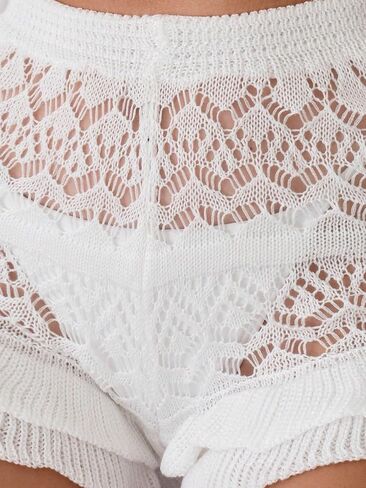 SHENHE Women's Eyelet Knit Ruffle Hem Sheer Cover Up Beach Shorts Swim Coverup Shorts in Saudi Arabia