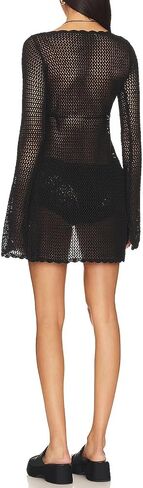 Women Crochet Tunic Beach Cover Up Sexy Front Slit Tie Waist Bikini Bathing Suit Long Sleeve Knit Top Cover Ups in Saudi Arabia