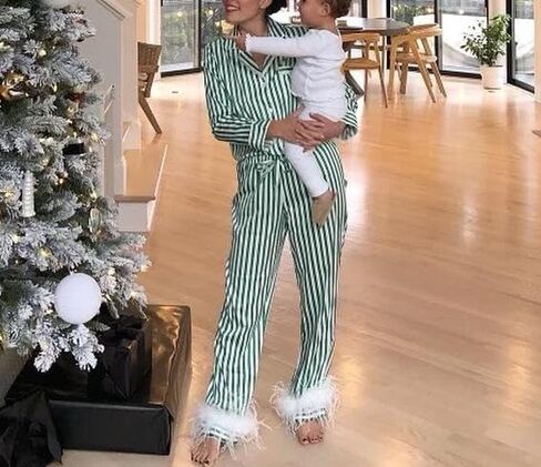 DSORVICD Women Christmas Satin Pajamas Sets Cute Feather Long Sleeve Button Down Shirt and Pants Set Xmas 2 Piece Loungewear in Kuwait