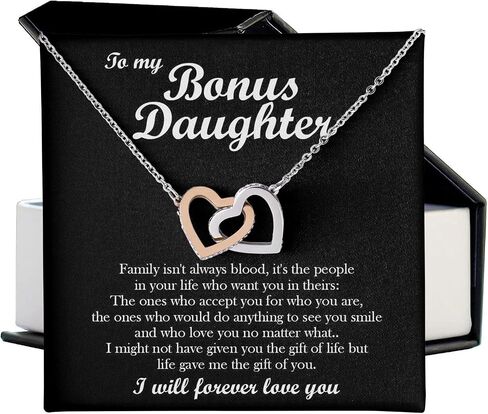 To My Bonus Daughter Necklace, Bonus Daughter Gifts From Stepdad, Interlocking Hearts Necklace, Step Daughter Gifts From Stepmom, Step Mother Daughter Gifts, Birthday, Christmas Gifts For Bonus Daughter in Saudi Arabia