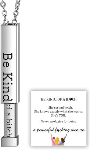 Be Kind...Of A Bich - Hidden Message Necklace, Be Kind...Of A Bich - 3D Engraving Vertical Bar Necklace Stainless Steel Encouragement Mantra Pendant Necklace for Women Sorority Sisters Friendship Jewelry in Kuwait