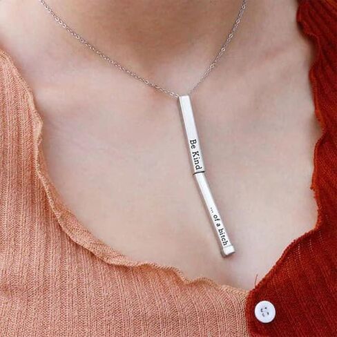Be Kind...Of A Bich - Hidden Message Necklace, Be Kind...Of A Bich - 3D Engraving Vertical Bar Necklace Stainless Steel Encouragement Mantra Pendant Necklace for Women Sorority Sisters Friendship Jewelry in Kuwait