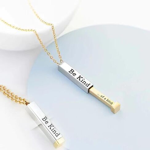 Be Kind...Of A Bich - Hidden Message Necklace, Be Kind...Of A Bich - 3D Engraving Vertical Bar Necklace Stainless Steel Encouragement Mantra Pendant Necklace for Women Sorority Sisters Friendship Jewelry in Kuwait