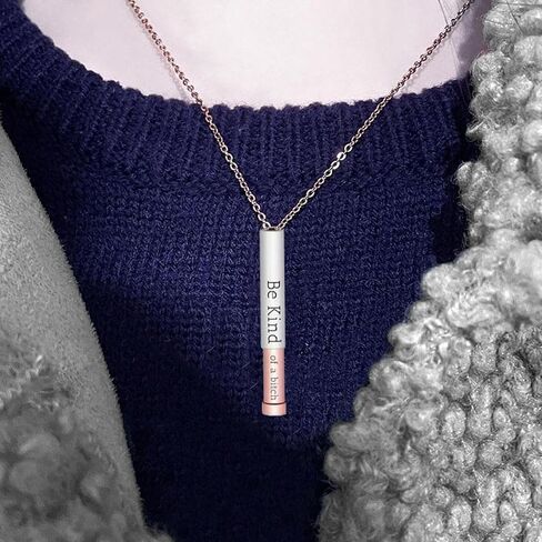 Be Kind...Of A Bich - Hidden Message Necklace, Be Kind...Of A Bich - 3D Engraving Vertical Bar Necklace Stainless Steel Encouragement Mantra Pendant Necklace for Women Sorority Sisters Friendship Jewelry in Kuwait