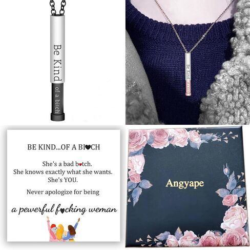 Be Kind...Of A Bich - Hidden Message Necklace, Be Kind...Of A Bich - 3D Engraving Vertical Bar Necklace Stainless Steel Encouragement Mantra Pendant Necklace for Women Sorority Sisters Friendship Jewelry in Kuwait