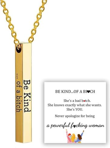 Be Kind...Of A Bich - Hidden Message Necklace, Be Kind...Of A Bich - 3D Engraving Vertical Bar Necklace Stainless Steel Encouragement Mantra Pendant Necklace for Women Sorority Sisters Friendship Jewelry in Kuwait