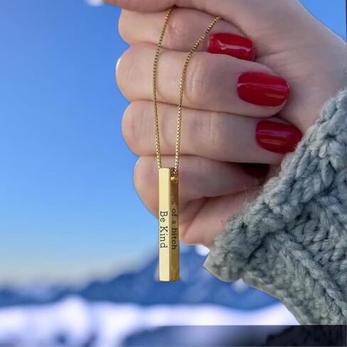 Be Kind...Of A Bich - Hidden Message Necklace, Be Kind...Of A Bich - 3D Engraving Vertical Bar Necklace Stainless Steel Encouragement Mantra Pendant Necklace for Women Sorority Sisters Friendship Jewelry in Kuwait