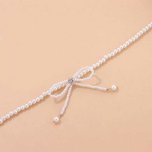 Dainty Pearl Rhinestone Necklace Bow Pearl Chain Choker Necklace White Pearl Beaded Necklace Prom Party Bar Accessories for Women in Saudi Arabia