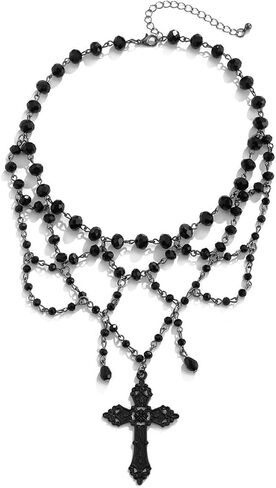 Gothic Halloween Cross Pendant Necklace for Women, Goth Black Hollow Lace Cross Choker Y2k Party Prom Holiday Statement Costume Jewelry Gifts in Saudi Arabia