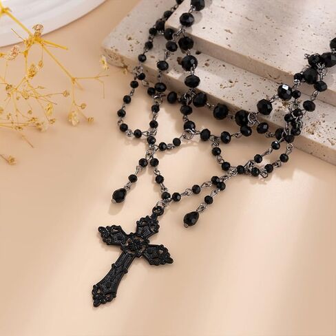 Gothic Halloween Cross Pendant Necklace for Women, Goth Black Hollow Lace Cross Choker Y2k Party Prom Holiday Statement Costume Jewelry Gifts in Saudi Arabia