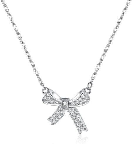 SLUYNZ 925 Sterling Silver Small Bow Choker Necklace for Women Teens CZ Bow Pendant Necklace Chain Bow Ribbon Necklace in Kuwait