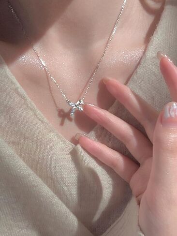 SLUYNZ 925 Sterling Silver Small Bow Choker Necklace for Women Teens CZ Bow Pendant Necklace Chain Bow Ribbon Necklace in Kuwait