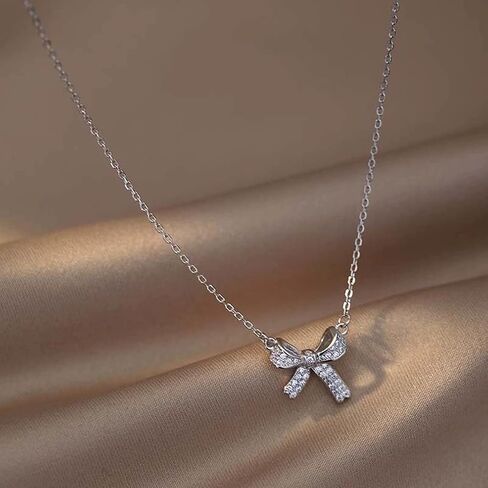 SLUYNZ 925 Sterling Silver Small Bow Choker Necklace for Women Teens CZ Bow Pendant Necklace Chain Bow Ribbon Necklace in Kuwait