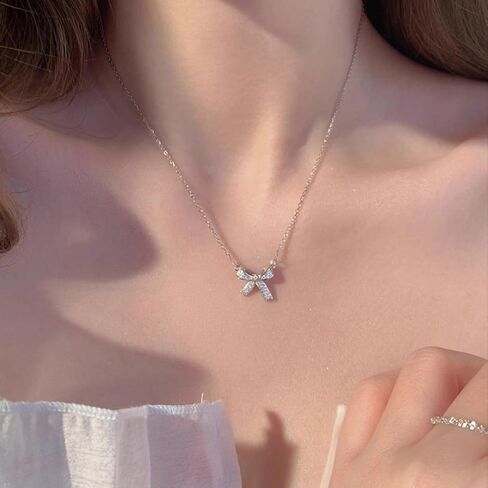 SLUYNZ 925 Sterling Silver Small Bow Choker Necklace for Women Teens CZ Bow Pendant Necklace Chain Bow Ribbon Necklace in Kuwait
